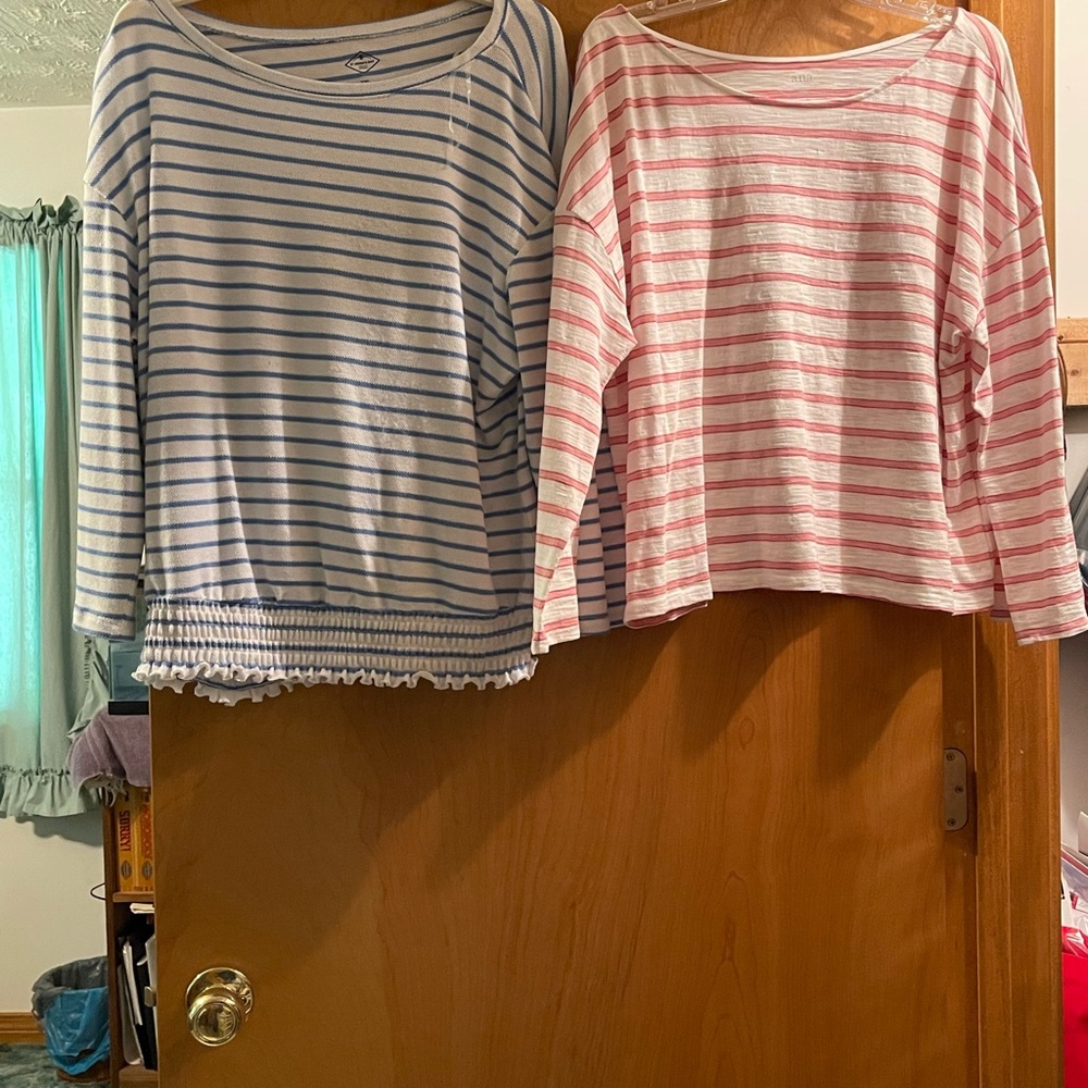 a.n.a Striped Top in Pink,  Blue striped top - St John’s Bay. Both size XXL - Picture 2 of 6